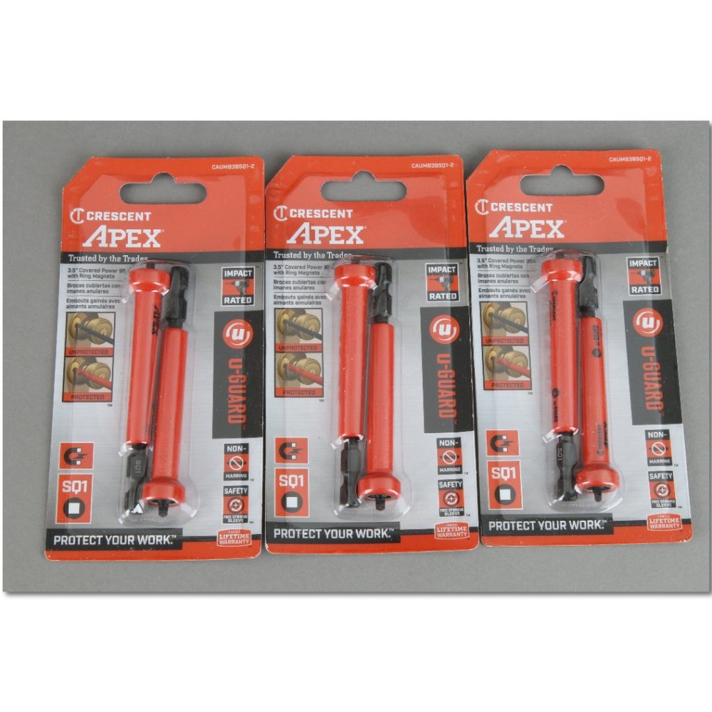 Lot of 6 Crescent Apex SQ1 3.5 covered power bits with ring magnets CAUMB3BSQ1-2